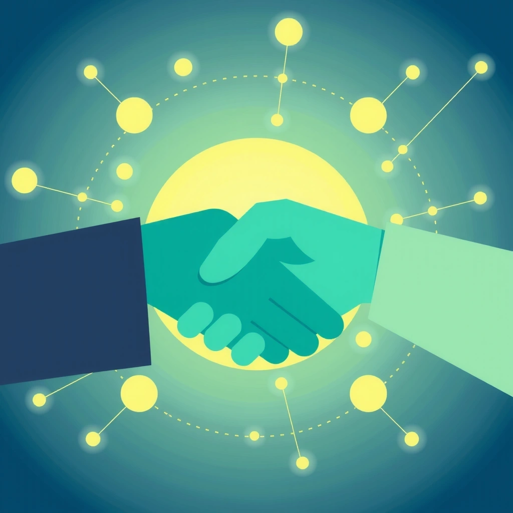 Ilustración abstracta de manos entrelazadas, simbolizando confianza y seguridad de datos