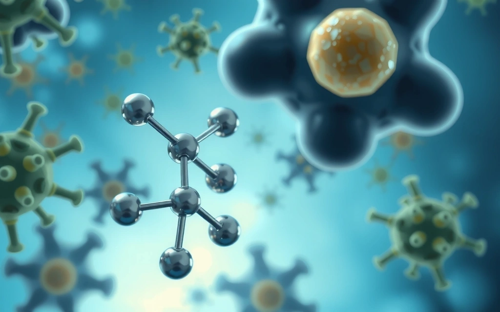 Ilustración de moléculas de Zinc interactuando con células del cuerpo humano